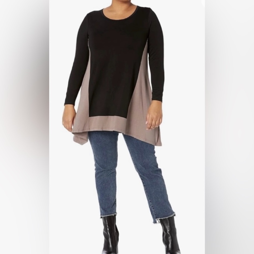 Black and Mocha Color Block Tunic Blouse Top